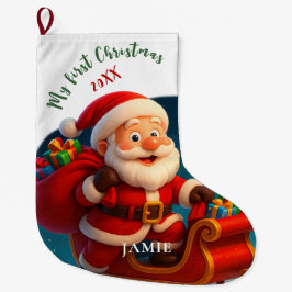 Baby’s First Christmas - Cute Holiday Santa ラージクリスマスストッキング