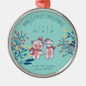 Baby’s First Christmas cute Pig and Bear メタルオーナメント (正面)