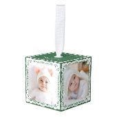 Baby’s First Christmas Forest Green Custom 4 Photo キューブオーナメント (正面アングル)