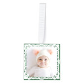 Baby’s First Christmas Forest Green Custom 4 Photo キューブオーナメント (正面)