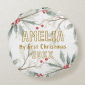 Baby`s First Christmas Holly Winter Foliage  ラウンドクッション (裏面)