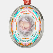 Baby’s First Christmas Orange Blue Pink Photo Gift メタルオーナメント (左)