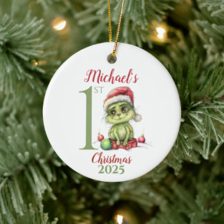 Baby’s First Christmas Ornament with Cute Grinch セラミックオーナメント