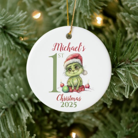 Baby’s First Christmas Ornament with Cute Grinch セラミックオーナメント (ツリー)