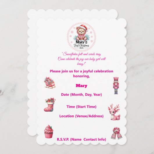 Baby’s First Christmas – Personalised & Editable K 招待状 (正面/裏面)