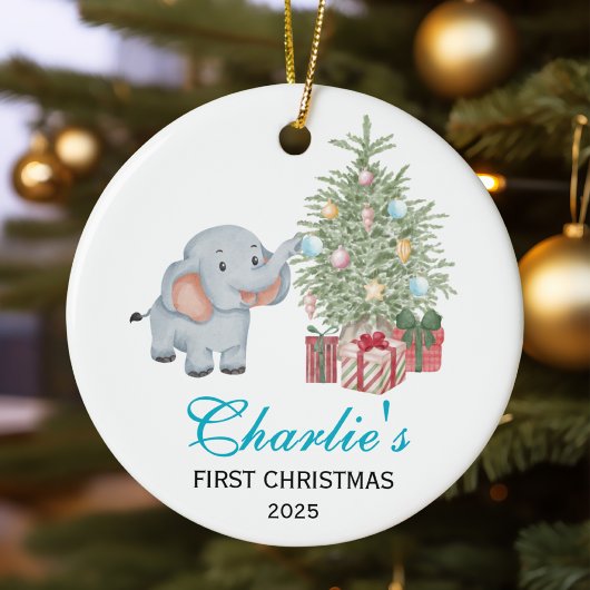 Baby’s First Christmas Personalized Elephant セラミックオーナメント