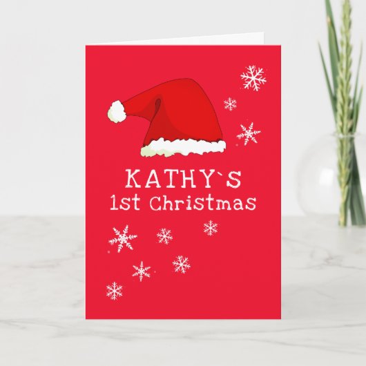 Baby`s First Christmas Red Santa Hat Snowflake カード (正面)