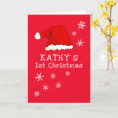 Baby`s First Christmas Red Santa Hat Snowflake カード (黄色い花)