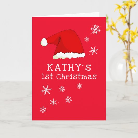 Baby`s First Christmas Red Santa Hat Snowflake カード (黄色い花)