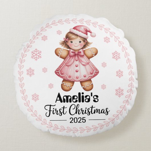 “Baby’s First Christmas Round Pillow-Editable ラウンドクッション (正面)