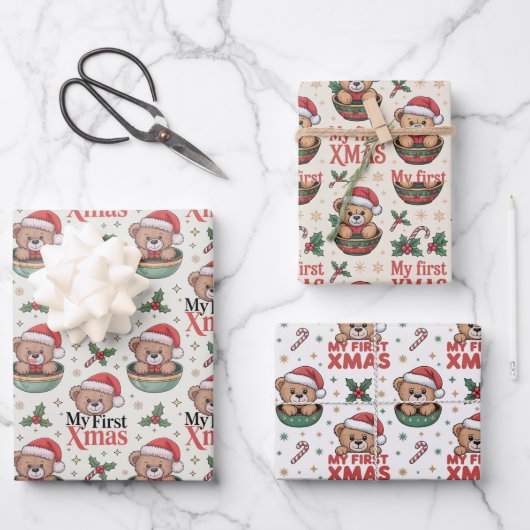 Baby’s First Christmas Teddy  ラッピングペーパーシート (正面)
