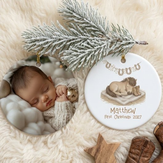Baby’s First Christmas Western Photo セラミックオーナメント