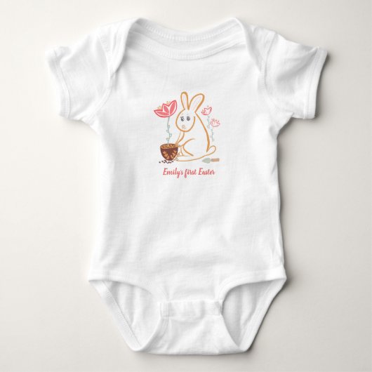 Baby´s first Easter Bunny Garden Hand Drawn Design ベビーボディスーツ (正面)