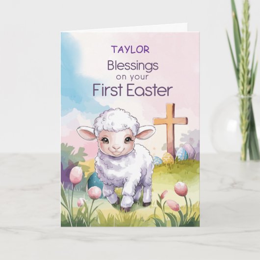 Baby’s First Easter Religious Lamb and Cross カード (正面)