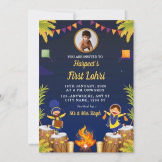 Baby’s First Lohri Celebration Card with Photo 招待状