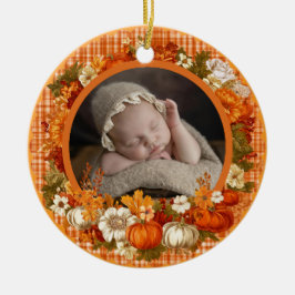 Baby’s First Thanksgiving Fall Floral Photo セラミックオーナメント