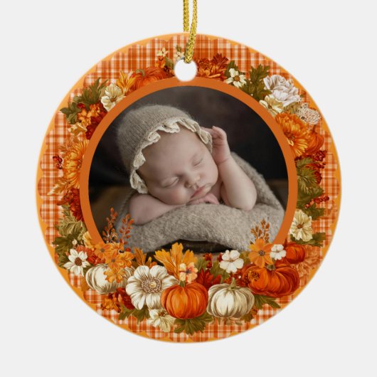 Baby’s First Thanksgiving Fall Floral Photo セラミックオーナメント (正面)