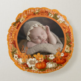 Baby’s First Thanksgiving Fall Floral Photo ラウンドクッション