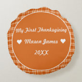 Baby’s First Thanksgiving Fall Floral Photo ラウンドクッション (裏面)