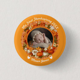 Baby’s First Thanksgiving Fall Floral Photo 缶バッジ