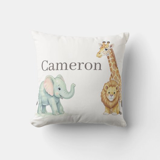 Baby Safari Animals with Custom Name クッション (正面)