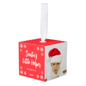 Baby Santa's Little Helper 3 Photos Red Christmas キューブオーナメント (正面アングル)
