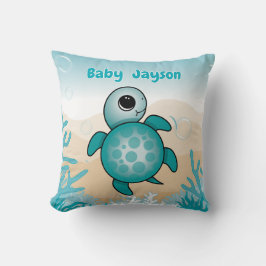 Baby Sea Turtle Birth Stats Throw Pillow クッション