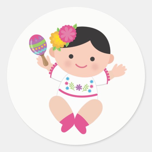 Baby Señorita, Fiesta Baby Shower Stickers ラウンドシール (正面)