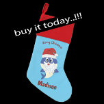 Baby Shark Santa Monogram クリスマスストッキング<br><div class="desc">Baby Shark Monogram with a cute blue Santa shark.</div>