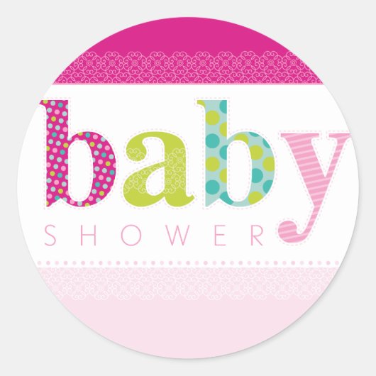 BABY SHOWERステッカー：:ベビーパターン（の模様が）ある文字3 ラウンドシール (正面)