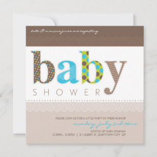 BABY SHOWER招待状::ベビーパターン(の模様が)ある文字1SQ 招待状