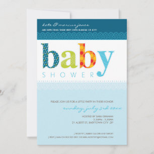 BABY SHOWER招待状::ベビーパターン(の模様が)ある文字4P 招待状