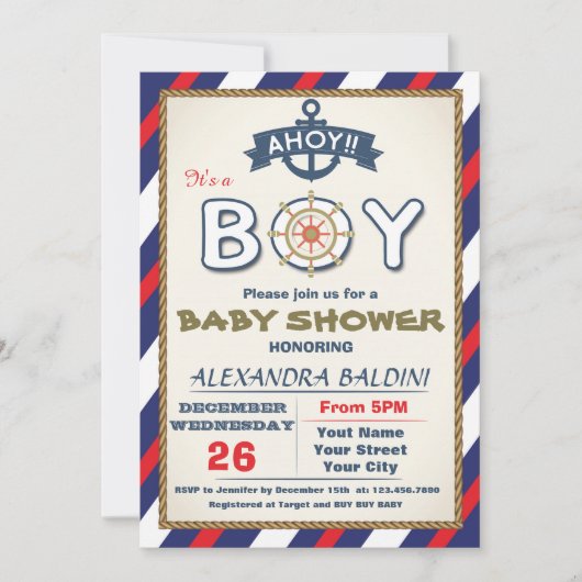 Baby Shower招待状for a Boy 招待状 (正面)