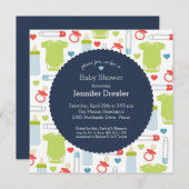 Baby Shower招待状in Navy 招待状 (正面/裏面)