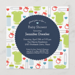 Baby Shower招待状in Navy 招待状