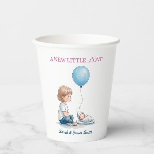 Baby Shower 新しい小さな愛情 (兄弟姉妹) 紙コップ (正面)