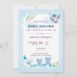 baby shower announcement for TWIN BOYs 招待状