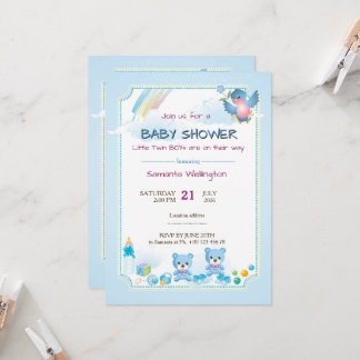 baby shower announcement for TWIN BOYs 招待状