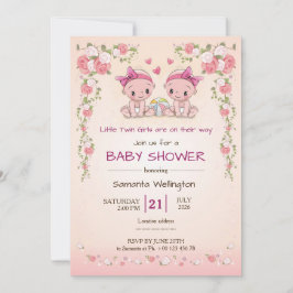 baby shower announcement for TWIN Girls 招待状