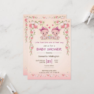 baby shower announcement for TWIN Girls 招待状
