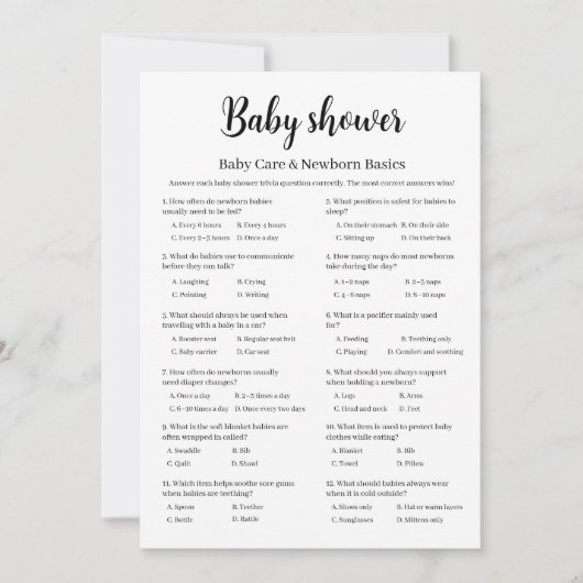 Baby Shower Baby Care Newborn Basics Game, 招待状 (正面)