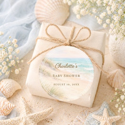 Baby Shower beach coastal summer ラウンドシール
