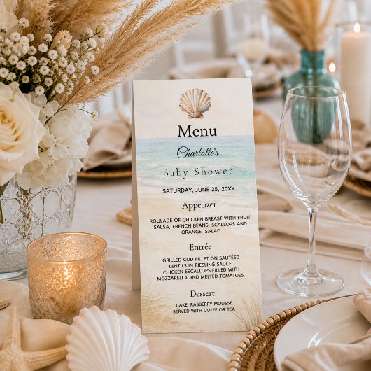 Baby Shower beach party menu card ラックカード