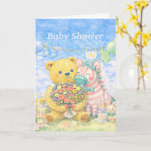 Baby Shower – Bear and Unicorn カード (黄色い花)