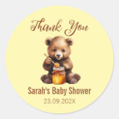 Baby Shower Bear Cub  Eating Honey Cute Thank You ラウンドシール (正面)