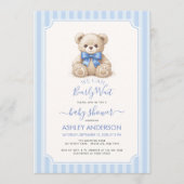 Baby Shower Bearly Wait Teddy Bear & Blue Stripes 招待状 (正面)