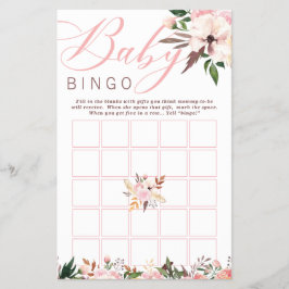 Baby Shower Bingo, Boho with Flowers チラシ
