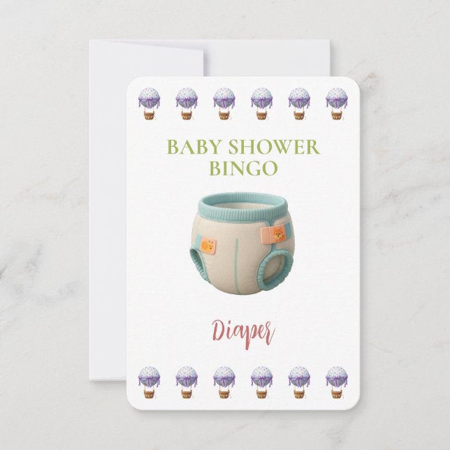 Baby Shower Bingo Card, Funny Game- Diaper (正面)