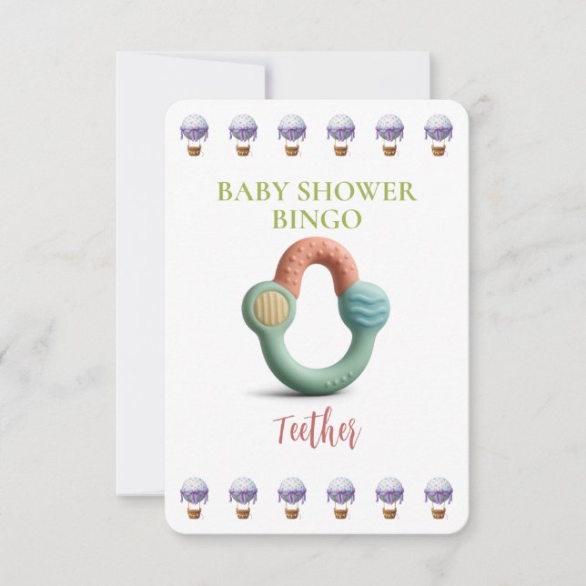 Baby Shower Bingo Card, Funny Game- Teether (正面)