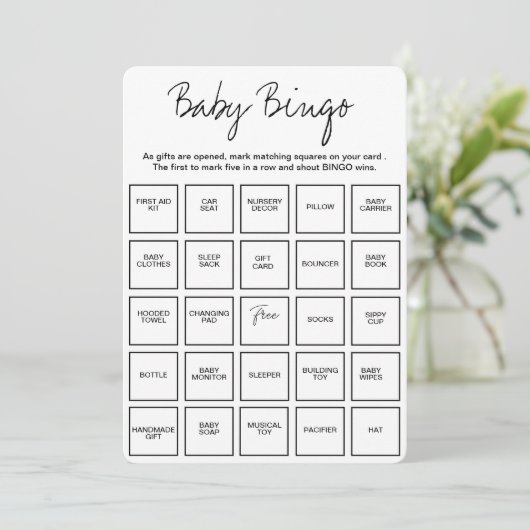 Baby Shower Bingo Cards, Unique Prefilled Baby Bin 招待状 (スタンド正面)